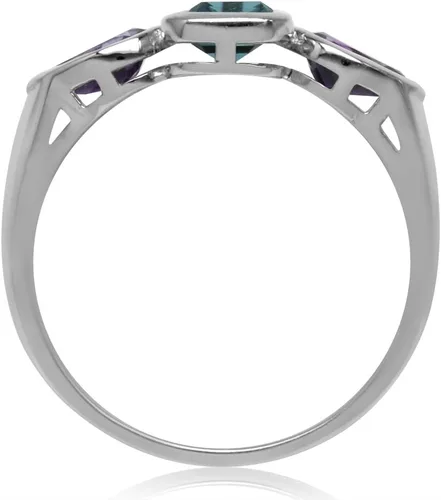 Miniatura 3 de Silvershake Anillo de plata de ley 925 chapado en oro blanco octágono de 1,23 quilates con topacio azul y amatista