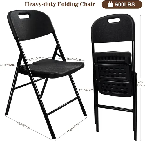 Miniatura 3 de Paquete de 10 sillas plegables, capacidad de peso de 600 libras, sillas plegables resistentes para interiores y exteriores, para restaurantes, Negro