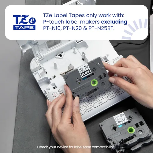 Miniatura 2 de Brother Cinta de etiquetas verde con impresión negra P-Touch TZe (TZe731), laminada, 1/2 pulgadas x 26.2 pies (0.472 in x 26.2 ft)