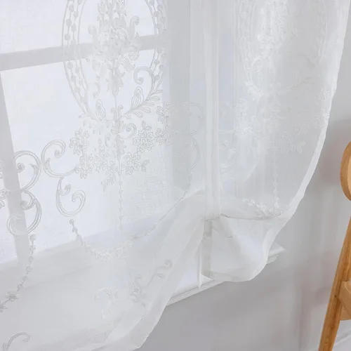 Miniatura 5 de Cortinas romanas transparentes con lazo para baño, cortina semitransparente con bolsillo para barra para cocina, cortina bordada para habitación