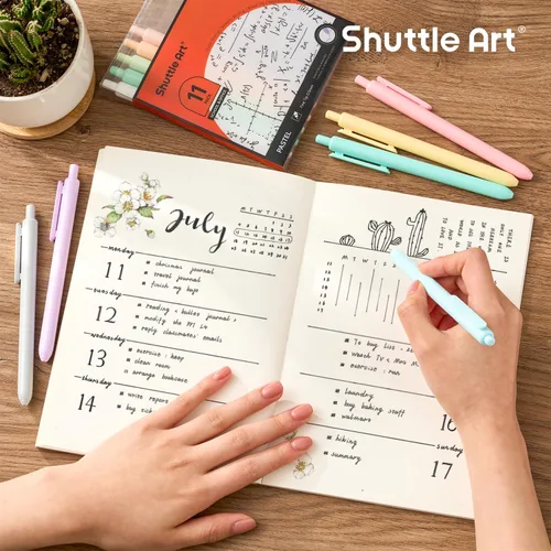 Miniatura 5 de Shuttle Art Bolígrafos retráctiles de tinta de gel pastel, paquete de 11 bolígrafos de tinta negra, bonitos bolígrafos de 0.020 in de punta fina 11