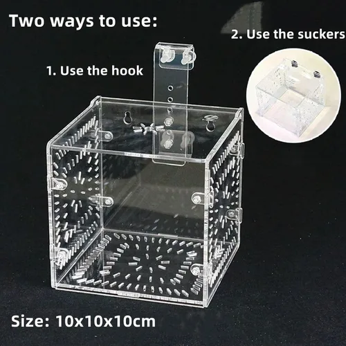 Caja de separación de peces, acrílico transparente para pecera, caja de aislamiento de cría de acuario, incubadora de incubadora (A-3.9x3.9x3.9 in)