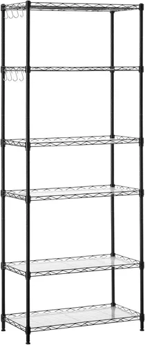 SONGMICS Estantes de almacenamiento de 6 niveles, estantería de alambre, estantes de metal de cocina, estante de almacenamiento con estantes Negro