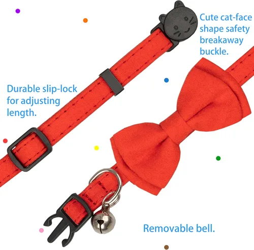 Miniatura 3 de Collar de gato con pajarita de campana Breakaway Kitten Small Pet Safety Solid Wedding Basic Pure Color Suede Soft Adjustable Sailor Bow - [1
