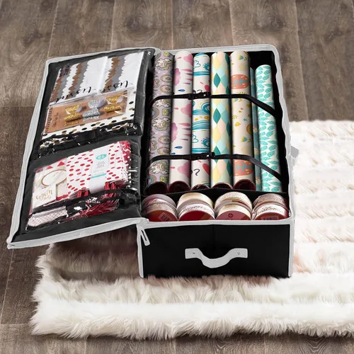 Miniatura 7 de ZOBER Organizador de papel de regalo, contenedores de almacenamiento de papel de regalo de 40 pulgadas con bolsillos interiores para lazos