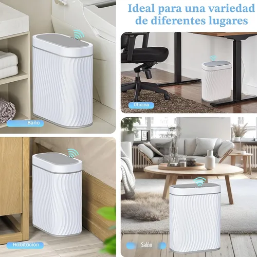 Miniatura 6 de Ogikey Cubo de basura pequeño para baño con tapa automática sin contacto, bote de basura inteligente de 2.6 galones, contenedor de basura estrecho e
