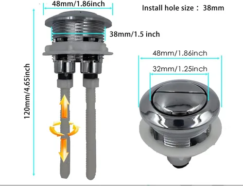 Miniatura 2 de Botón del tanque del inodoro Botón de inodoro con doble pulsador de botón de descarga de repuesto con diámetro de rosca (1.496 in/1.5 pulgadas)