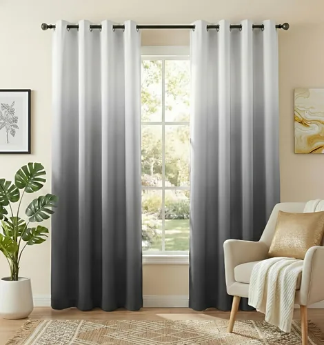 Miniatura 13 de NICETOWN Cortinas Oscurecedoras de 84 pulgadas de Largo para Sala de Estar, Cortinas de Privacidad Ombré Blanco y Negro con Ojales para Blanco a