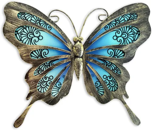 Miniatura 10 de LIFFY Decoración de pared de mariposa de metal, esculturas artísticas de pared de vidrio para exteriores, 12 pulgadas, decoración de jardín colgante