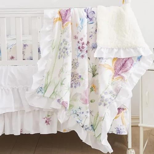 Brandream Gilrs - Juego de ropa de cama floral bohemia para bebé, ropa de cama de acuarela para guardería, juego de manta de cuna de 3 piezas,
