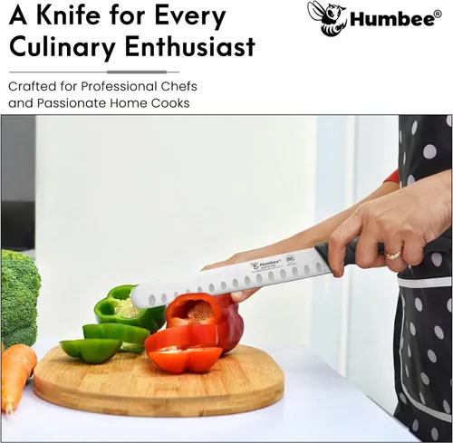 Miniatura 3 de Cuchillo de chef de 8 pulgadas con borde Granton para rebanar jamón y carne de pavo Certificado NSF Hoja de acero inoxidable alemán Mango