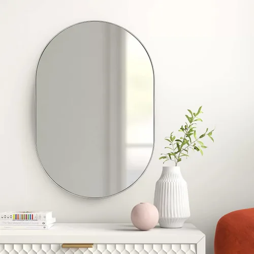 Miniatura 2 de TEEBARN Brushed Nickel Oval Bathroom Vanity Mirror 20x30 Pill Shaped Capsule Wall Mounted Mirror with Metal Frame Hangs Vertical & Horizontal