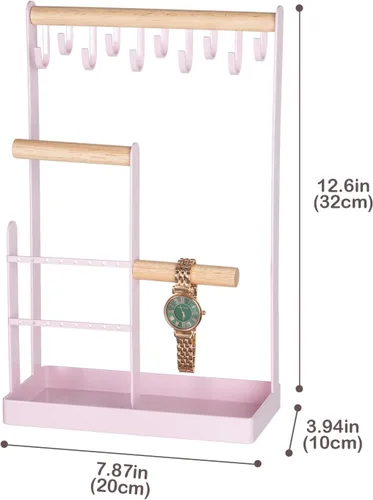 Miniatura 6 de ProCase Soporte organizador de joyas, soporte para collares, estante de torre de joyería de 4 niveles con bandeja para pendientes y agujeros, 10