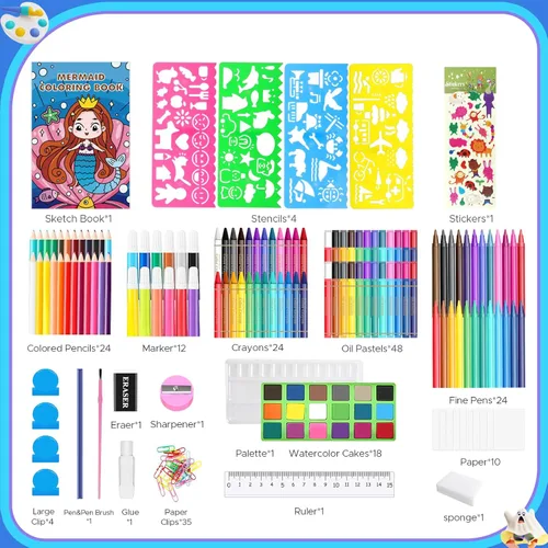Miniatura 2 de homicozy Suministros de arte para niños de 4 a 12 años, juegos de dibujo de sirenas, estuche de arte, kits para colorear con caballete triple