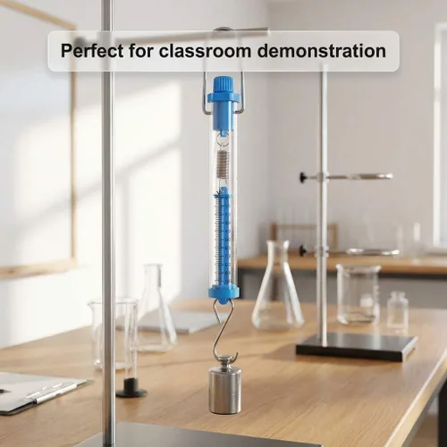 Miniatura 8 de QWORK Báscula tubular de plástico para resorte, capacidad de 1N, 5N, 10N, 20N, 30N, Calibración de gramos y Newton, capacidad de cero, tubo colgante