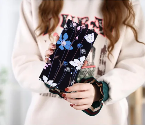 Miniatura 25 de HUA ANGEL Billetera para mujer, ultra delgada y delgada, con bloqueo RFID, tarjetero de crédito, doble embrague, carteras largas, regalo para A-ámbar