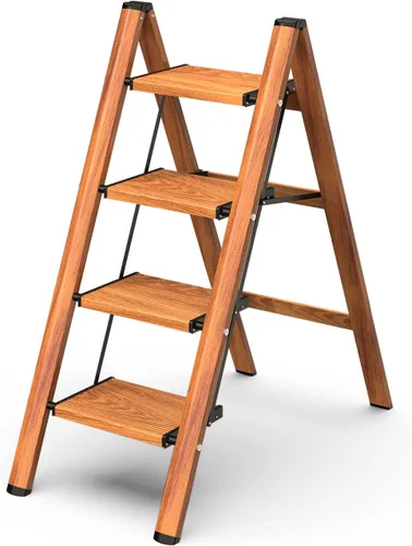 Miniatura 14 de Escalera de 2 escalones, taburete plegable de aluminio de 2 escalones con pedal antideslizante resistente y ancho, escalera portátil ligera para uso