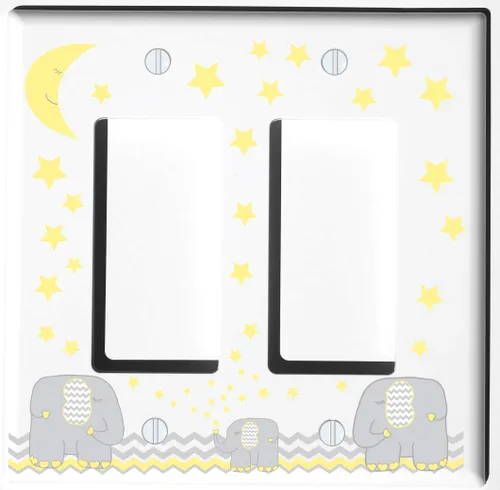 Miniatura 2 de Cubierta de placa de interruptor de luz de elefante amarillo, palanca individual con luna amarilla y estrellas/elefante decoración de guardería