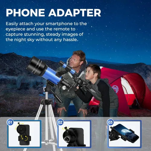 Miniatura 5 de ESAKO - Telescopio para niños y principiantes, telescopios portátiles con apertura de 70 mm y 3 oculares, trípode de altura ajustable y adaptador