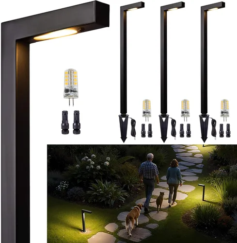 Miniatura 24 de Gardenreet Luces de camino de paisaje de latón, luces de camino de bajo voltaje de 12 V con cable, luces de jardín al aire libre LED impermeables