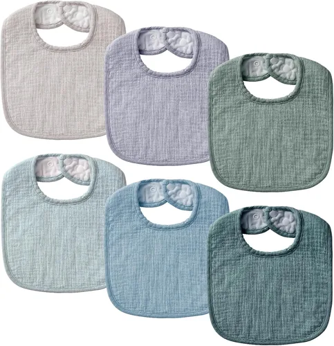 Miniatura 10 de POIKSHARK Paquete de 6 baberos de muselina unisex para niños y niñas, baberos de algodón, baberos de babeo y dentición para bebés Neutro