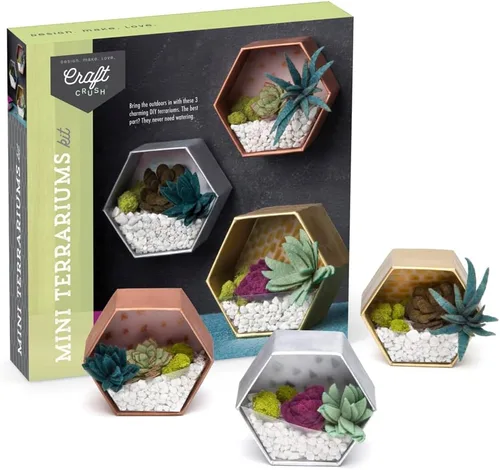 Miniatura 2 de Craft Crush — Mini Plantas Terrarios Fácil Divertido Kit de Artes y Manualidades — ¡Haz 3 Encantadores Terrarios Falsos! — Para Edades de 13 años