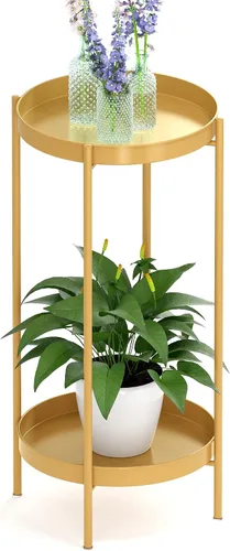 Miniatura 8 de OVICAR Soporte para plantas para interiores y exteriores, organizador de macetas de metal, 2 niveles de alto, estante de almacenamiento para el Negro