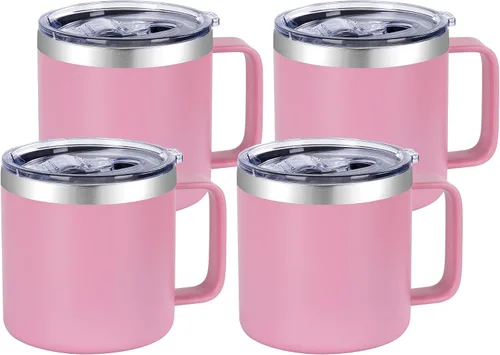 Miniatura 22 de VEGOND Taza de café aislada de 14 onzas con asa, taza de café de viaje de acero inoxidable con tapa, taza de café de metal al vacío de doble pared