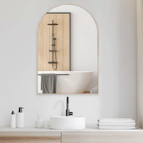 Miniatura 5 de Camden Reed Espejo de pared de metal de arco redondeado de 24 x 36 pulgadas, marrón claro, espejo para entrada, sala de estar, baño, dormitorio