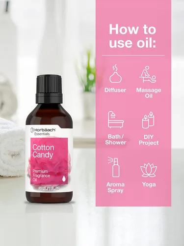Miniatura 3 de Horbäach Aceite aromático de algodón de azúcar, 1 onza líquida, grado premium, para difusores, fabricación de velas y jabón, aerosol aromático