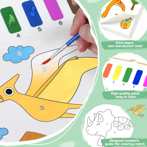 Miniatura 3 de Libros para Colorear con Agua para Niños Pequeños - Libro de Pintura de Acuarela Papel de Arte de Dibujo para Niños Kit de Suministros de Dinosaurio