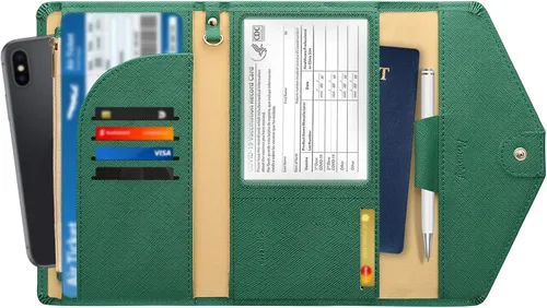 Miniatura 7 de Combo de tarjetero para pasaporte y vacuna, cartera de viaje para mujer con bloqueo RFID con ranura para tarjeta de vacuna, funda de mano