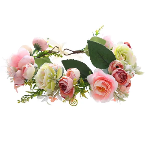 Miniatura 17 de Corona de flores de rosas para novia, diadema floral para el cabello, diadema de flores, halo bohemio con cinta, boda, fiesta, festival, fotos