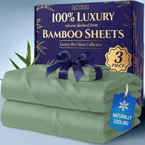 Miniatura 35 de DECOLURE 100% Viscosa derivada de bambú, juego de sábanas tamaño King de 4 piezas, lujosas sábanas naturalmente frescas, juego de cama ultra suave