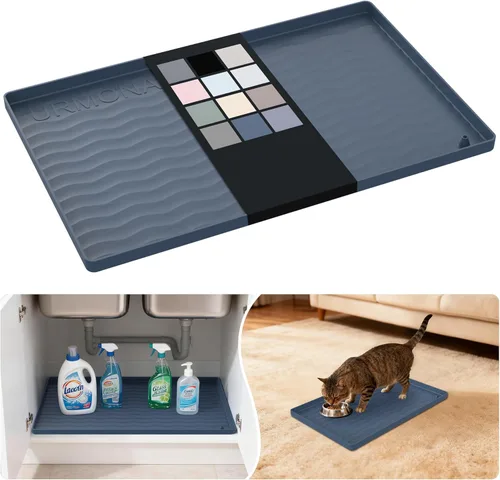 Miniatura 127 de URMONA Tapete de silicona impermeable para debajo del fregadero, 34 x 22 pulgadas, forro para estante de cocina y baño, protector de gabinetes