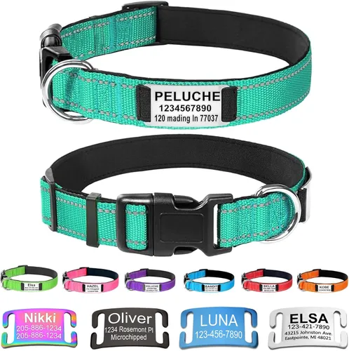 Miniatura 11 de Collares de perro personalizados con placa de nombre, etiquetas de identificación grabadas con collar de nailon reflectante, collar de neopreno