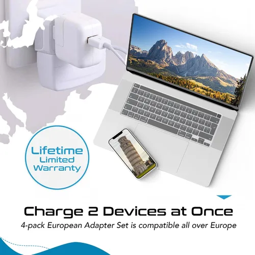 Miniatura 4 de Ceptics Juego de 4 adaptadores de enchufe europeos, Estados Unidos a Europa, Italia, Alemania, Inglaterra, España, Italia, Islandia, Francia