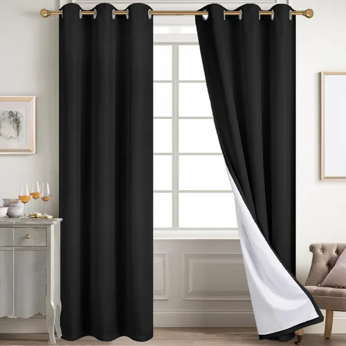 Miniatura 92 de Diraysid Cortinas 100% opacas de lino beige para dormitorio, con ojales, aislamiento térmico, cortinas de oscurecimiento de habitación