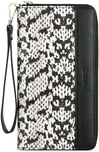 BOSTANTEN - Carteras de cuero para mujer, bloqueo de identificación por radio frecuencia (RFID), cierre de cremallera alrededor, tarjetero, cartera