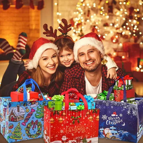 Miniatura 6 de 9 Bolsas de Regalo de Navidad, Bolsas Tote de Navidad con Asas, Bolsas de Compras Reutilizables No Tejidas para Envolver Regalos de Navidad, 9PCS