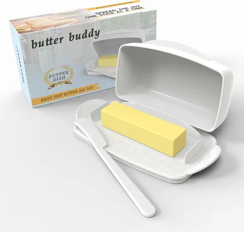 Miniatura 8 de Plato de Mantequilla con Tapa y Cuchillo, Platos de Mantequilla Grandes de Plástico con Tapa de Bisagra Transparente y Fácil de Voltear, Fondo