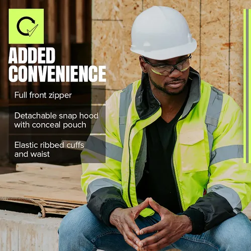Miniatura 5 de Pioneer Hi Vis Work Jacket for Men - Waterproof Safety Bomber with Reflective Tape- Meets ANSI Class 3 - Winter Rain Jacket with Detachable Hood