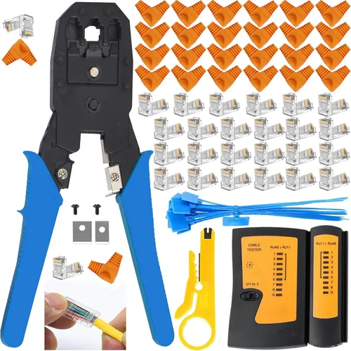 Miniatura 9 de LEATBUY - Herramienta de crimpado CAT5/CAT6, juego de herramientas de crimpado RJ45, herramienta de red, juego de perforación de cable Lan