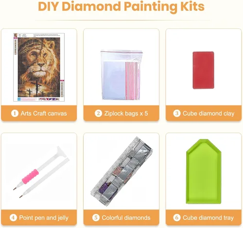 Miniatura 5 de Kits de Pintura de Diamantes de León SENQAO para Adultos, Pintura de Diamantes DIY de León y Jesús 5D Animal Pintura de Diamantes Kits de Arte