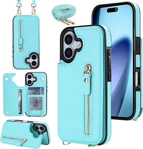 Miniatura 43 de Funda cruzada para teléfono iPhone 13 Pro Max de cuero con tarjetero, funda protectora extraíble, correa de cuero ajustable con botón, compatible