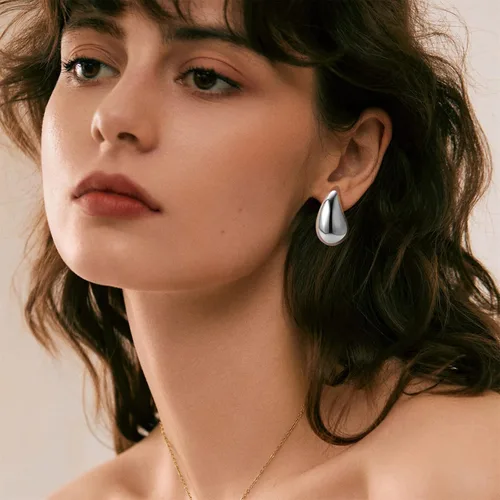 Miniatura 6 de Aretes de lágrima para mujer, aretes de aro de oro para mujer, aretes de plata para mujer, aretes de tuerca de moda