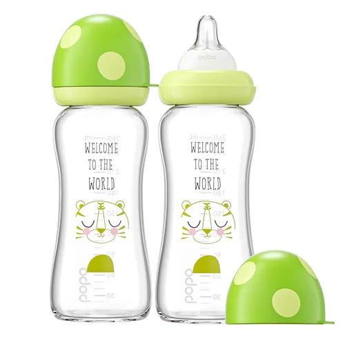 Miniatura 53 de YOHKOH Biberón de vidrio natural con pezón de flujo lento de nivel 1, biberones anticólicos para recién nacidos, botella de vidrio de cuello ancho