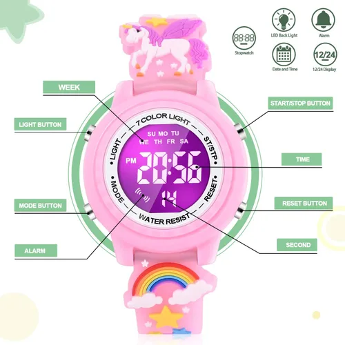 Miniatura 2 de Relojes impermeables de dibujos animados 3D para niños con alarma, los mejores regalos de juguetes para niñas de 3 a 10 años
