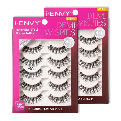 Miniatura 12 de i-ENVY - 5 pares de pestañas postizas Demi Wispies (1 paquete), cabello 100% humano de calidad premium, pestañas esponjosas y plumosas con volumen