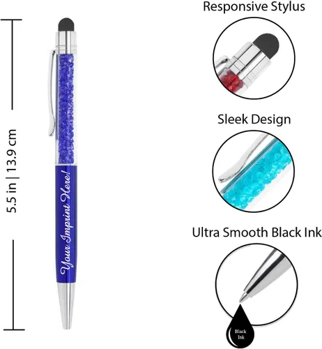 Miniatura 2 de ExpressDesigns™ - Bolígrafos de cristal personalizados con lápiz capacitivo - Pluma de gemas de metal - Bolígrafos con nombre impresos metálicos